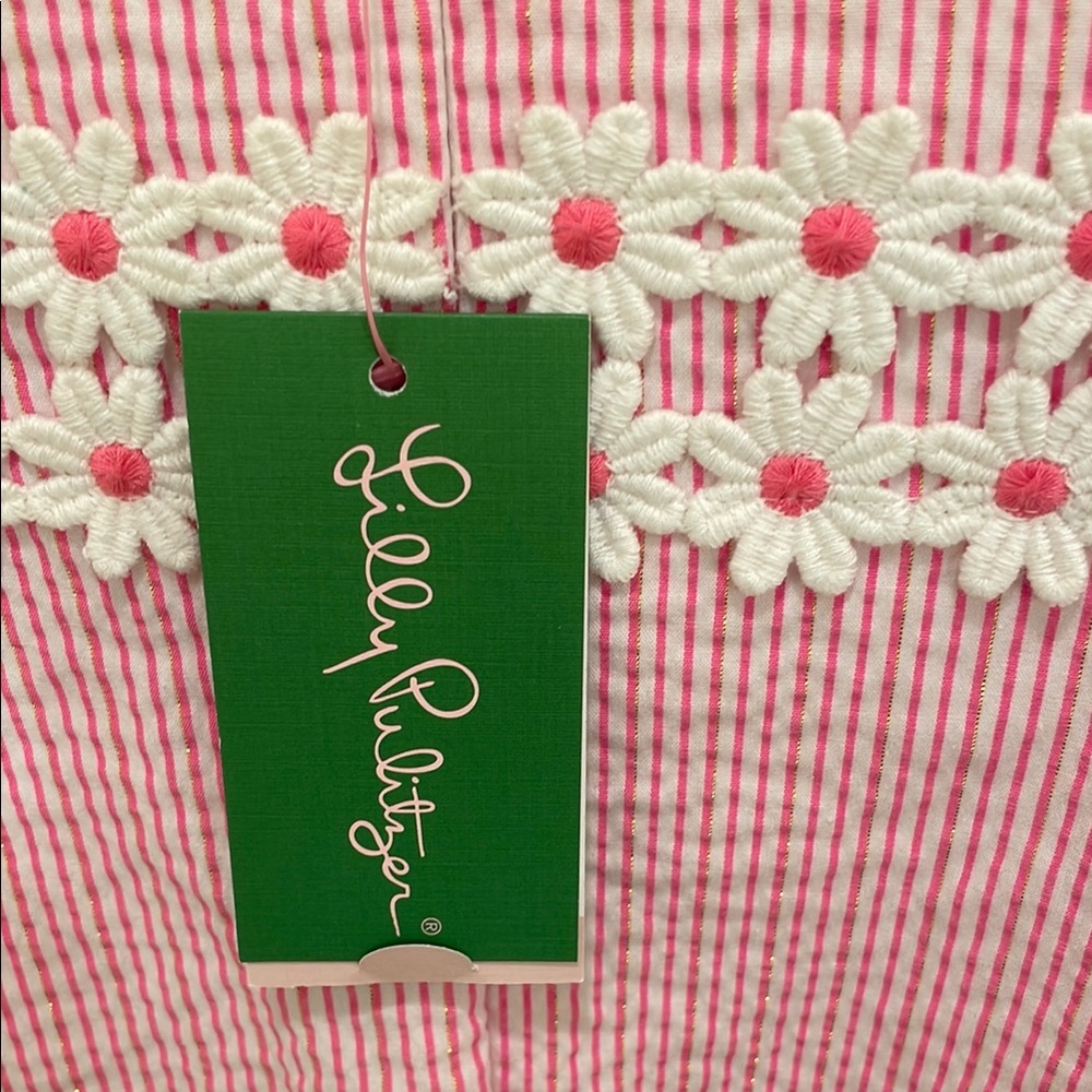 Lilly Pulitzer Sheena dress: Pink and White Striped Dress with Floral Detail - Picture 3 of 5